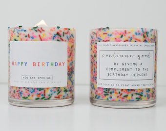 Customizable Happy Birthday Candle | Personalize Any Message | Sprinkle Cake Candle | Wood Wick | Heartfelt Gift