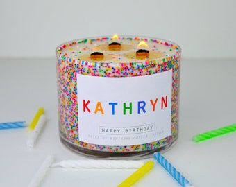 Customizable 3 Wick Happy Birthday || Nonpareil Sprinkled Birthday Candle || Sprinkles on a Candle! || Vanilla and Birthday Cake Soy Candle