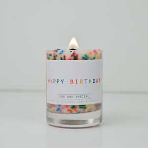 Happy Birthday Cake Soy Candle Wood Wick Sprinkle Candle Sprinkled Jar Vanilla Cake Scent Hand Poured Small Business image 6