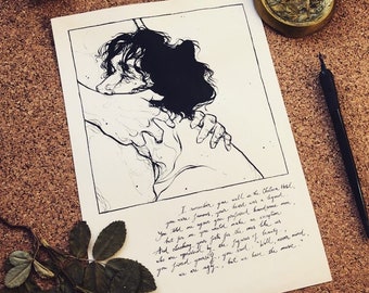 A4 Art Print Suzanne LEONARD COHEN lyrics illustration black and white illustration Pen and ink