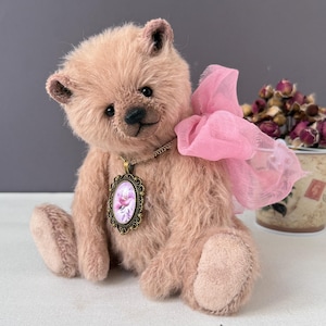 Handmade Artist Teddy Bear 8” OOAK Mohair Bear – Collectible Vintage-Style Bear Stuffed Bear for Gift or Collection