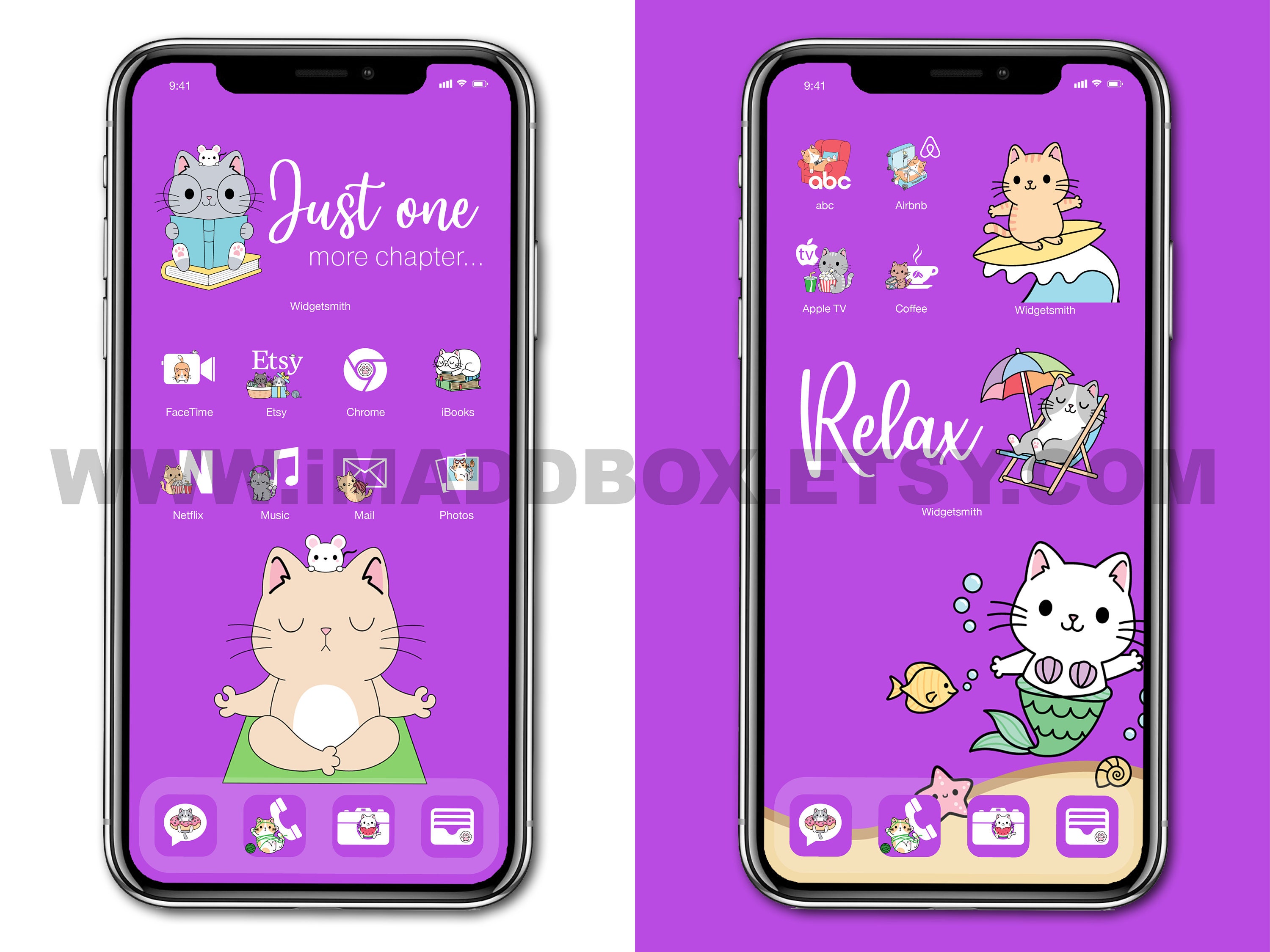 Cute Cats Purple Edition iPhone Icons Bundle
