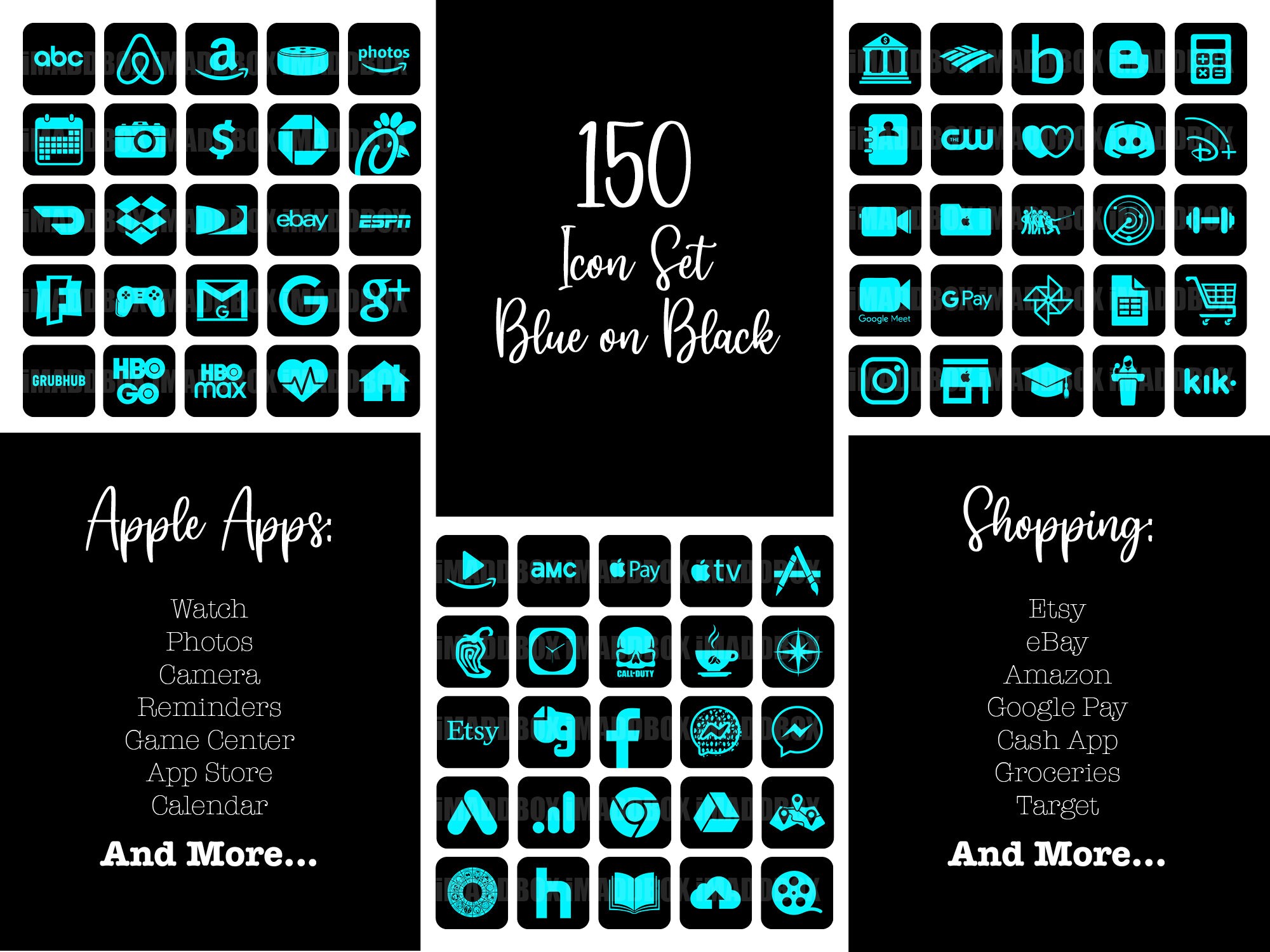 IOS 14 Icons Neon Blue and Black App Pack 300 Icon Bundle Etsy