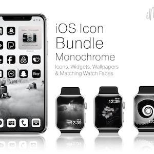 iOS  Icons Monochrome Black and White - iPhone Home Screen Aesthetic with App Icons, iOS  Widgets, Wallpapers, & Apple Watch Wallpapers