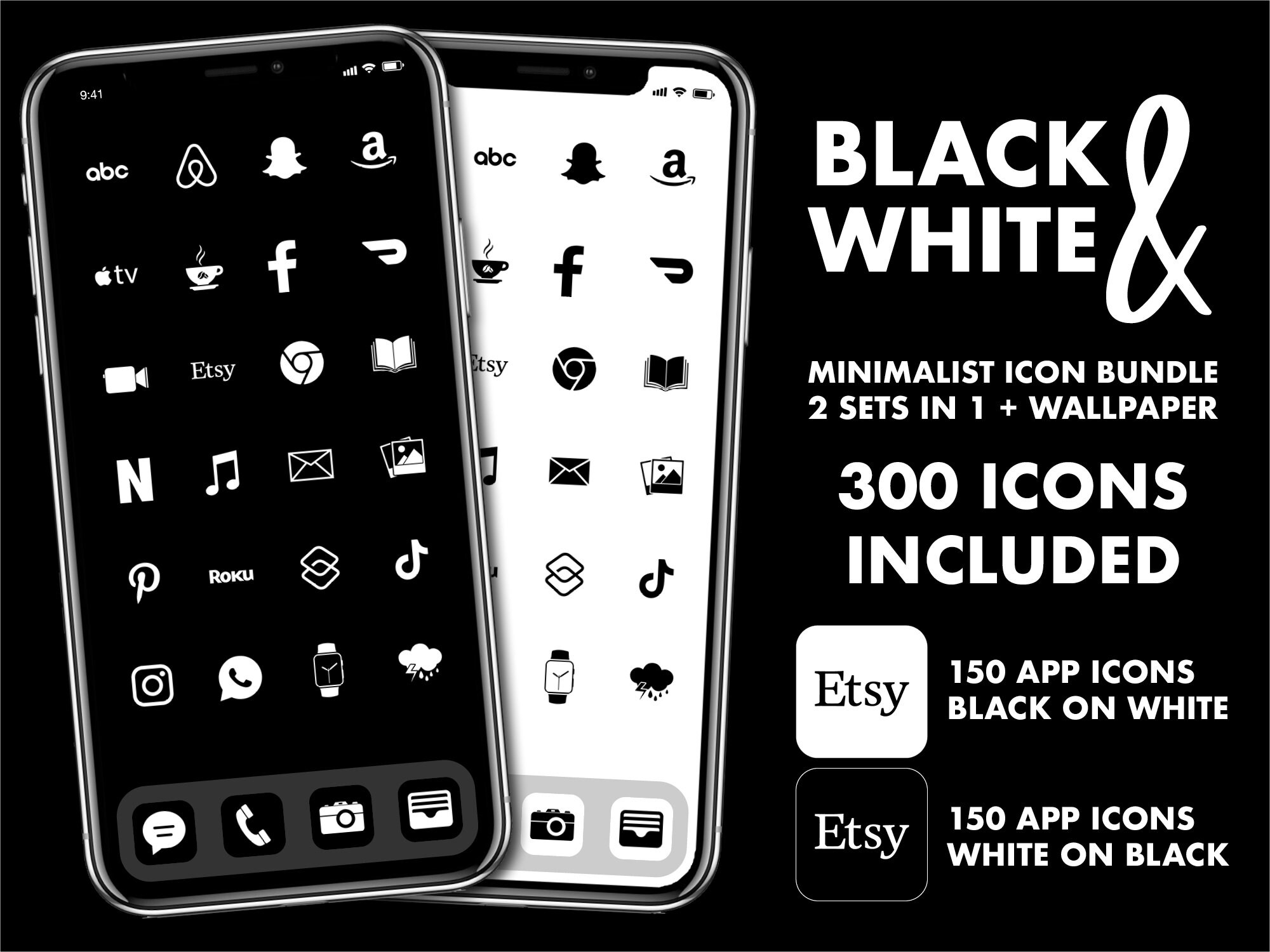 Black Ios 14 Icons 300 Black Iphone Icons 2 Sets Of 150 Etsy