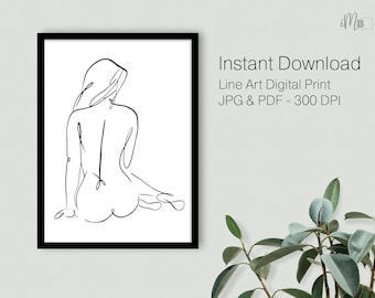 Minimalist Woman Line Art Print – Single Line Drawing (Digital Download)
