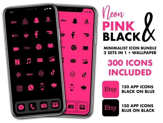 Neon Pink Ios 14 Icons 300 Neon Pink Black App Icons For Etsy Neon Pink Ios 14 Icons 300 Neon Pink Black App Icons For Etsy