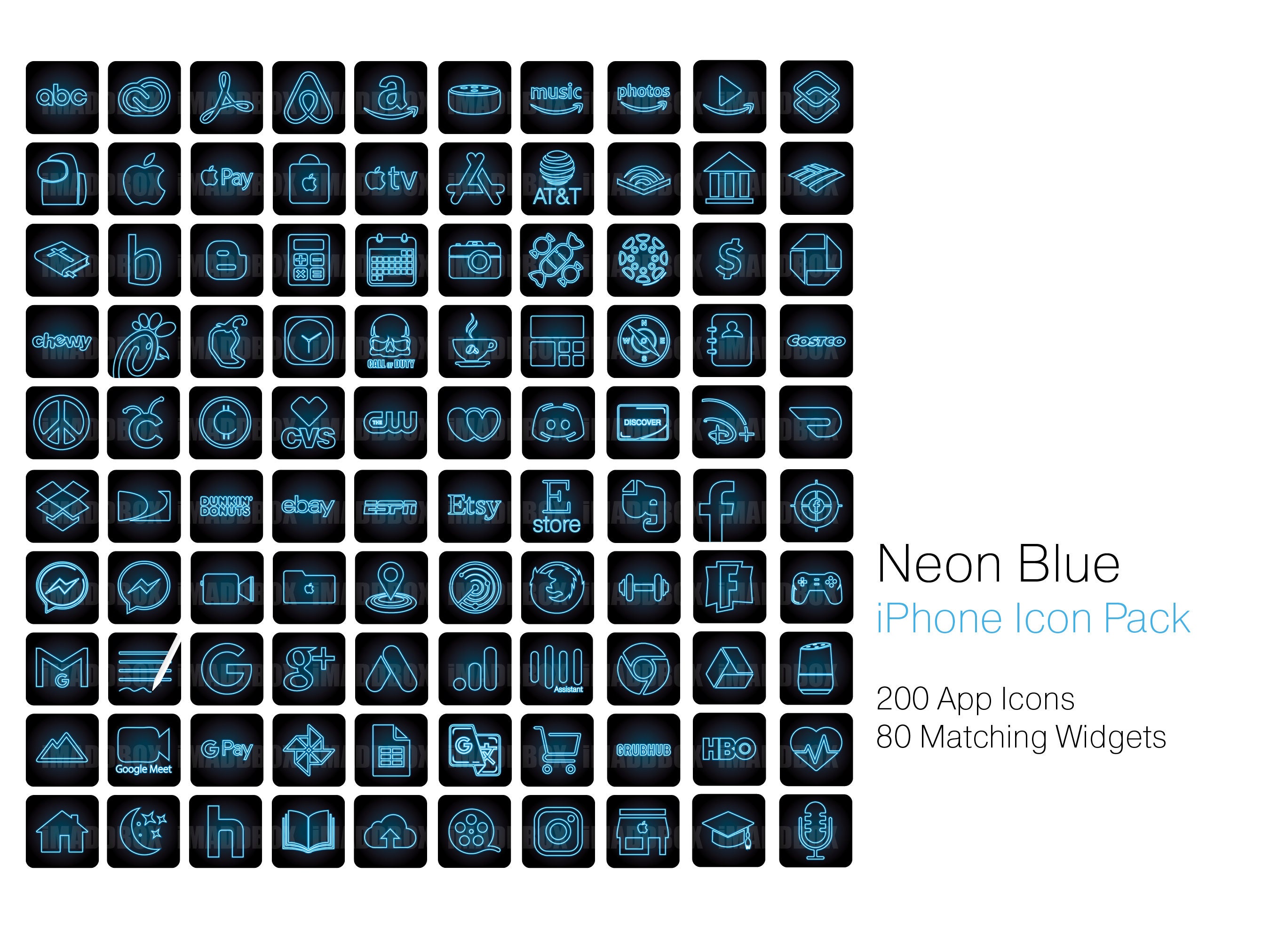 Neon Blue App Icons iOS 14 200 Neon Blue Icon Set Neon Etsy