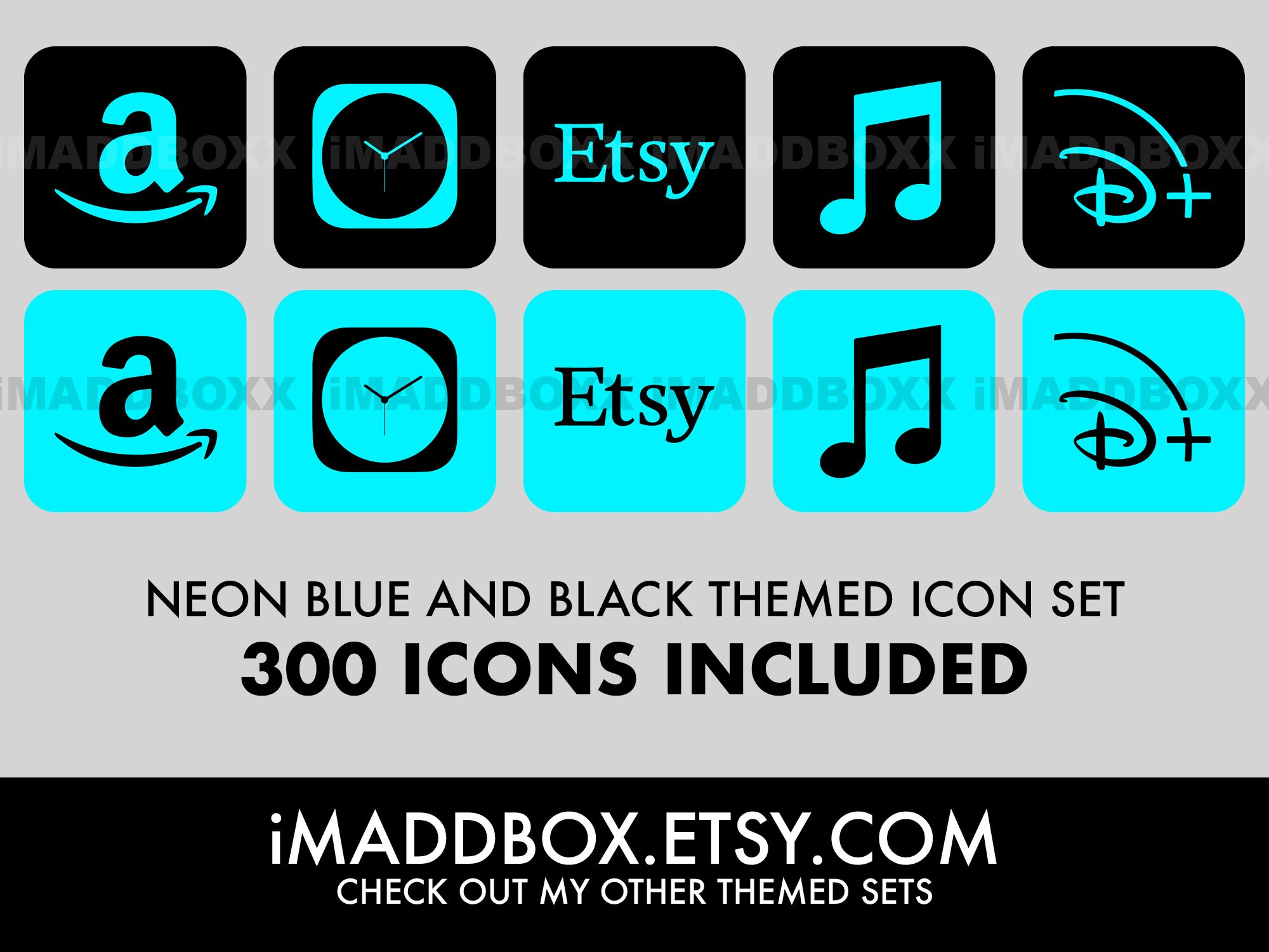 IOS 14 Icons Neon Blue and Black App Pack 300 Icon Bundle Etsy