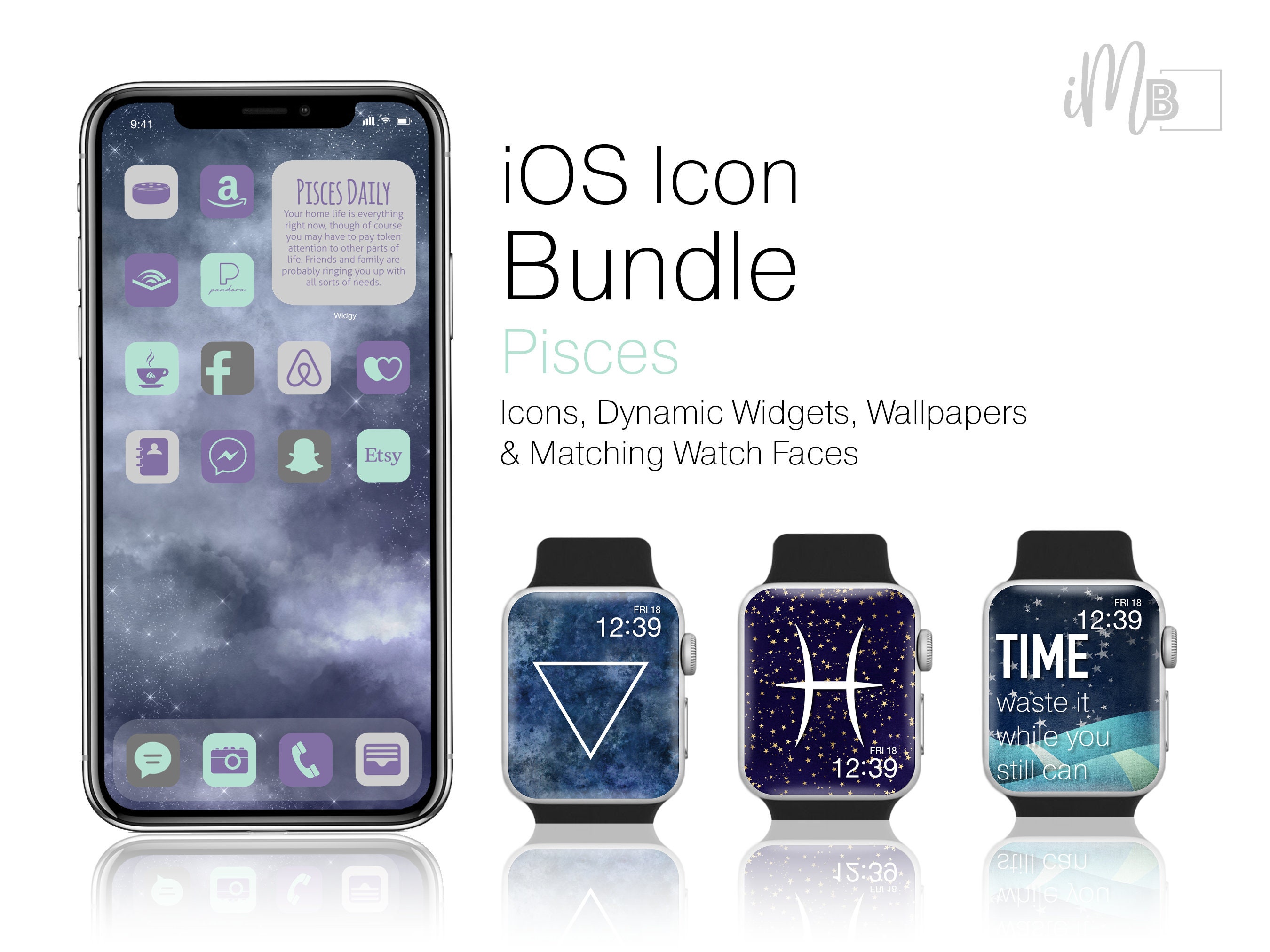 Pisces iPhone Icon Pack – Teal Zodiac Theme, Widgets, Watch Faces