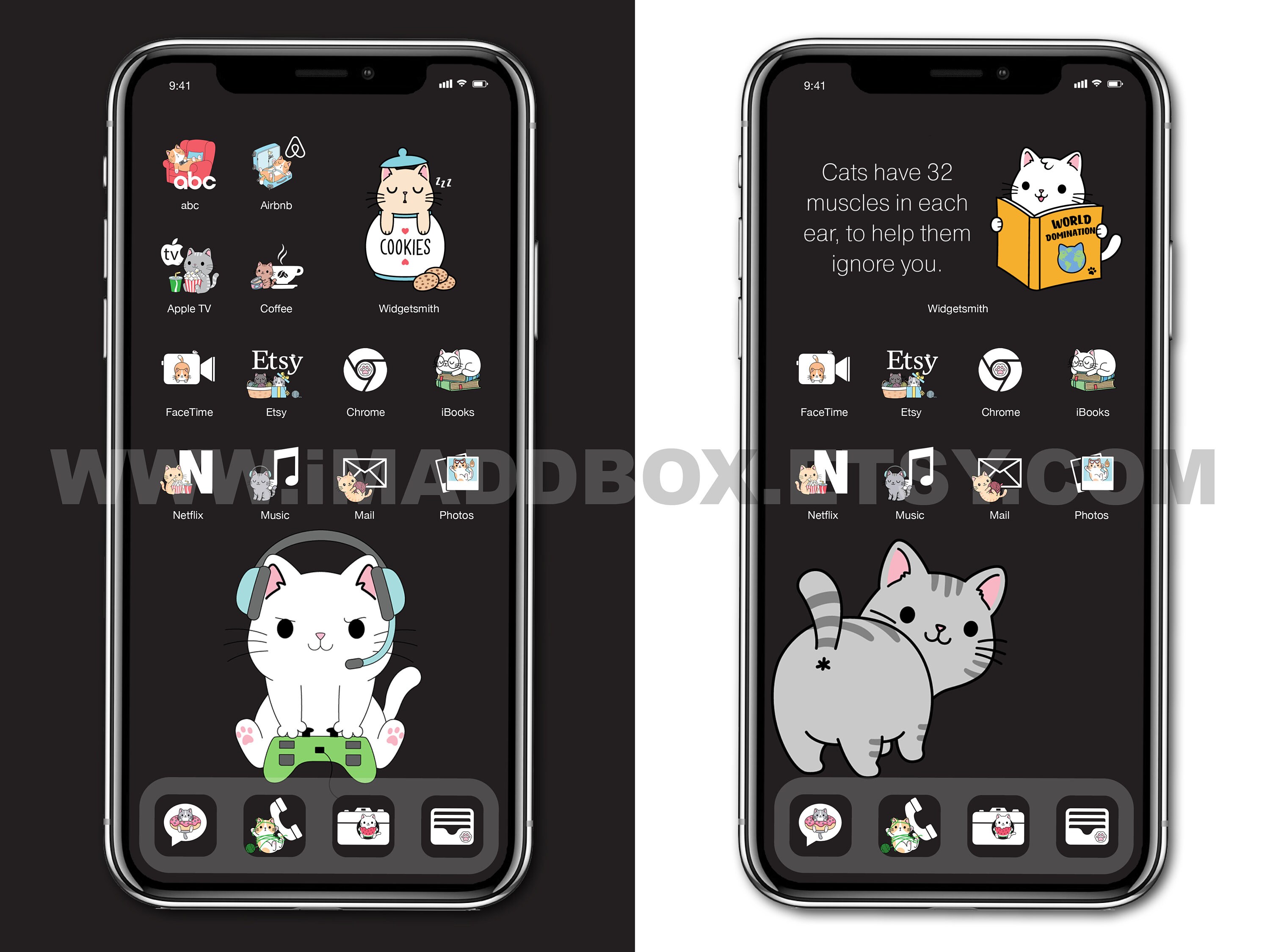 Cute Cats Black Edition iPhone Icons Bundle