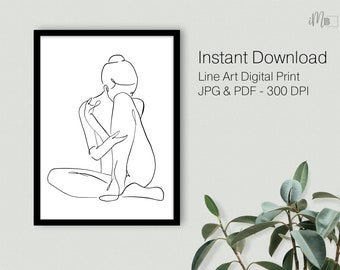 Minimalist Woman Line Art Print – Single Line Drawing (Digital Download)