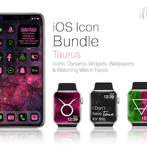 iOS App Icons Pink Taurus - Zodiac iPhone Home Screen Aesthetic - Complete with Pink & Green App Icons, Widgets, Wallpapers, and Watch Faces