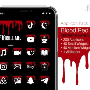 Blood Red iPhone App Pack - 200 App Icons & 80 Widgets! Apple Icons Digital iOS App Icon Download iPhone Home Screen Rot weiß Icons