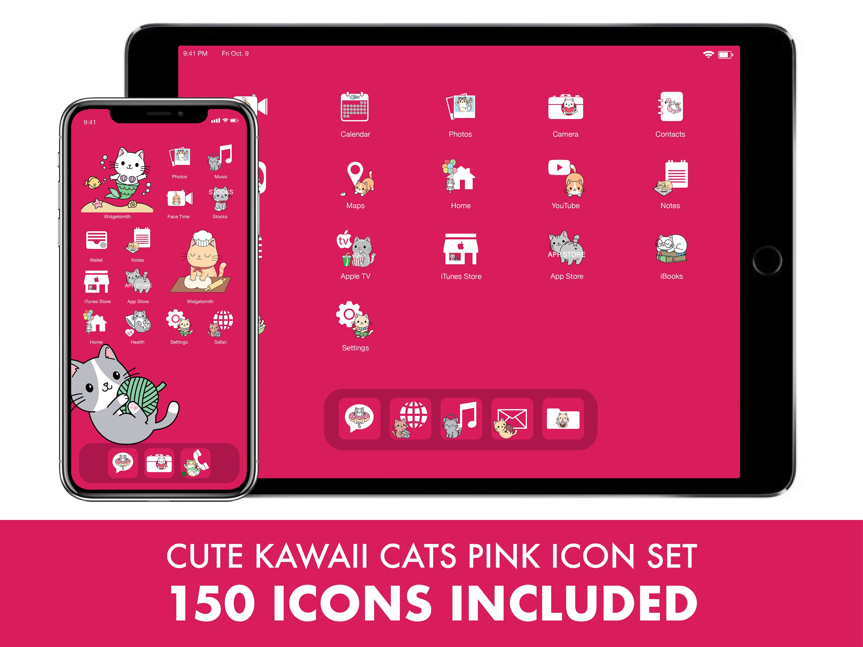 Cute Cats Pink Edition iPhone Icons Bundle