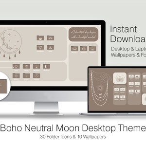 Boho Neutral Moon Mac Folder Icons Wallpaper Organizer and Folder Icons Windows Desktop Organizer with MacBook Wallpaper & Folder Icons Mac