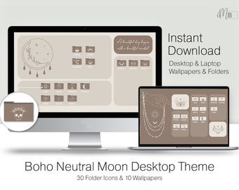 Boho Neutral Moon Mac Folder Icons Wallpaper Organizer and Folder Icons Windows Desktop Organizer with MacBook Wallpaper & Folder Icons Mac