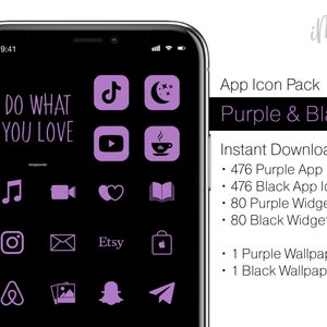 Purple App Icons - 950+ Purple iOS iPhone Icons - Includes 2 Sets of Purple App Icons, 160 Widgets and 2 Matching Minimalist Wallpapers