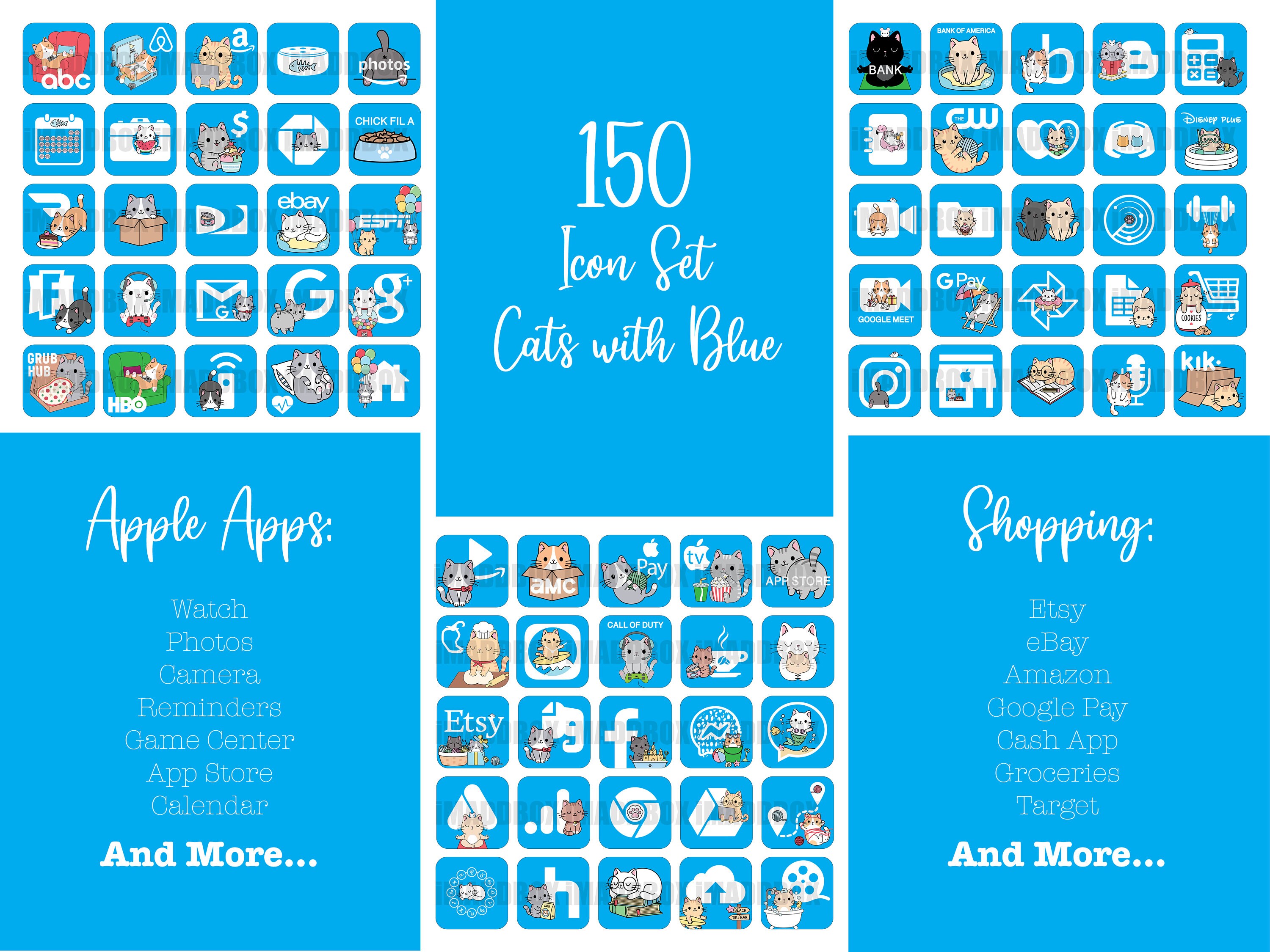 Cute Ios App Icons 150 Kawaii Cats Icon Bundle App (Instant Download) 