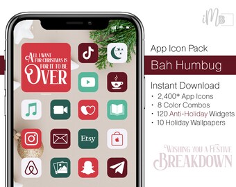 Funny Christmas iOS App Icons Aesthetic Bah Humbug 2,400+ Icons in 8 Colors with 240 Matching iOS Widgets & 10 Christmas iPhone Wallpapers