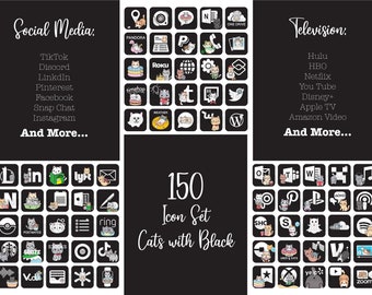 Cute Cats Black Edition iPhone Icons Bundle