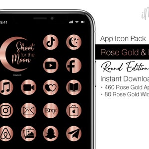 Rose Gold App Icons - 460 iPhone Icons Rose Gold - Includes 80 iPhone Widgets for iOS - Minimalist App Icons & Widgets Home Screen Aesthetic