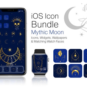 iOS  Icons Boho Bundle - Esoteric Mythic Moon iPhone Home Screen Aesthetic Complete App Icons Boho Widgets, Wallpapers & Apple Watch Faces