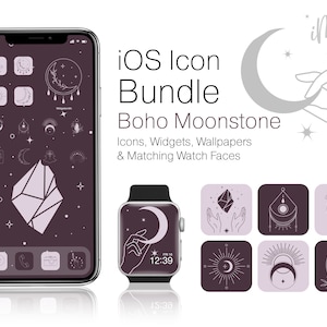 iOS  Icons Boho Bundle - Esoteric Moonstone iPhone Home Screen Aesthetic Complete App Icons, Boho Widgets, Wallpapers, & Apple Watch Faces
