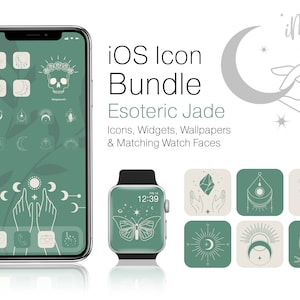 iOS App Icons Boho Bundle - Esoteric Jade iPhone Home Screen Aesthetic Complete with App Icons, Boho Widgets, Wallpapers & Apple Watch Faces