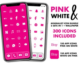 Pink iOS  Icons - 300 Pink iPhone Icons - Includes 2 Sets of 150 App Icons for iOS  - Minimalist & Elegant Pink iOS  Aesthetic