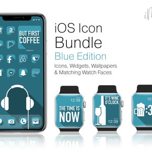 Teal iOS  Icons - Blue iPhone App Icon Bundle - App Icons, iPhone Wallpapers, iOS Widgets & Apple Watch Wallpapers, Complete iOS Aesthetic