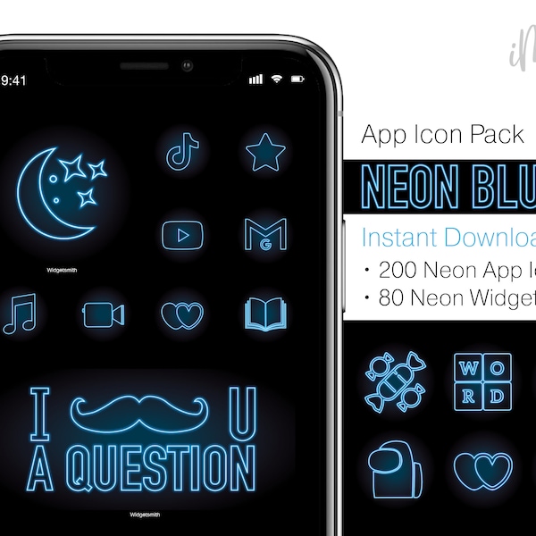 Neon Blue App Icons Etsy