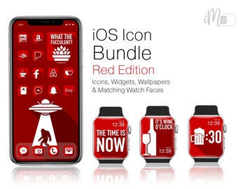 赤い iOS アイコン パック | iPhone アプリ アイコン、ウィジェット、壁紙 | 完全な美学 | すぐにダウンロード