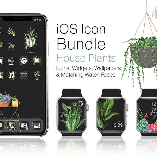 iOS App Icons House Plants - Cute iPhone Icons - Includes App Icons, Wallpapers, Widgets, & Apple Watch Faces - Plants iOS iPhone Aesthetic
