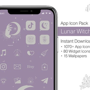 Lunar Witch iPhone App Icons Home Screen Aesthetic - Halloween Icons for Spooky Season iPhone Aesthetic - With Icons, Wallpapers, & Widgets