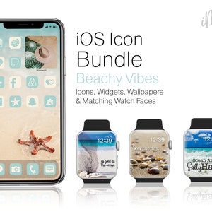 iOS App Icons Beachy Vibes Bundle Complete Aesthetic with 400+ App Icons and Widgets, Beach iPhone Wallpapers, and Apple Watch Covers