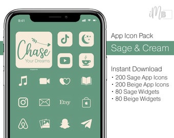 Sage iOS  App Icons - Minimalist iPhone Pack - Includes 400 App Icons for iOS  iPhone Aesthetic with Neutral Sage & Beige iOS  Widgets
