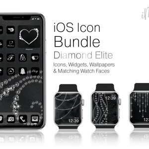 Diamond iOS App Icons Silver iPhone Home Screen Aesthetic, Compleet met App Icons, Matching Widgets, Wallpapers en Apple Watch Faces