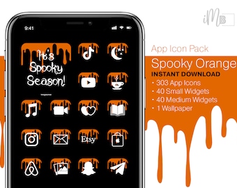 Halloween Orange iPhone App Icons, Spooky iOS Theme (Digital Download)