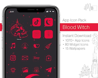 Blood Witch iPhone App Icons - Spooky Home Screen, Widgets & Wallpaper (Digital Download)