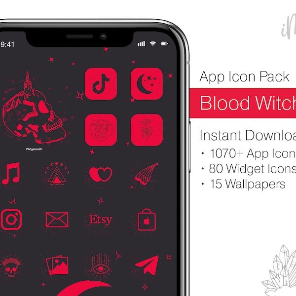 Blood Witch iPhone App Icons Home Screen Aesthetic - Witchy Icons for iPhone Aesthetic Spooky - Witch Theme Icon Pack, Wallpapers, & Widgets