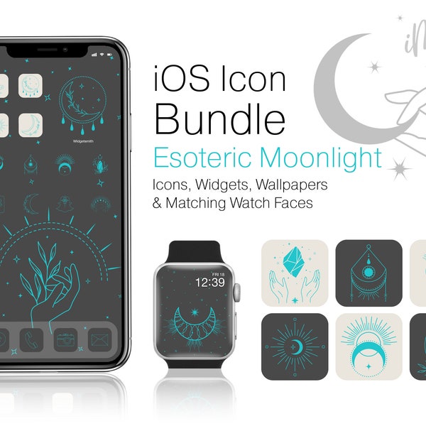 iOS  Icons Boho Bundle - Esoteric Moonlight iPhone Home Screen Aesthetic Complete, App Icons, Boho Widgets, Wallpapers & Apple Watch Faces