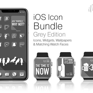 May include: A mockup of a smartphone and three smartwatches with grey watch faces. The smartphone screen displays a variety of app icons and the text "Ask Yourself... Why Not?" The smartwatches display the text "The Time Is Now", "It's Wine O'Clock", and "12:30".