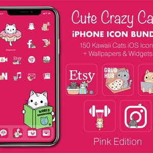 Cute Pink iOS  Icons - Kawaii Cats Icon Bundle with App Icons for iOS  & Cute Cats Widgets Pink iOS  Aesthetic with iPhone Wallpapers
