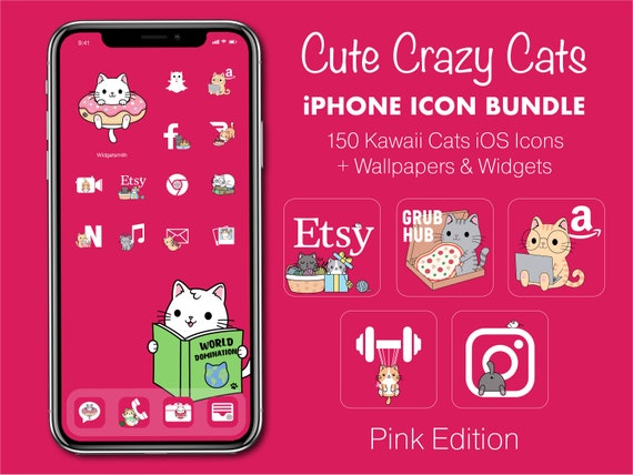 Cute Pink Ios Icons Kawaii Cats Icon Bundle With App Icons 