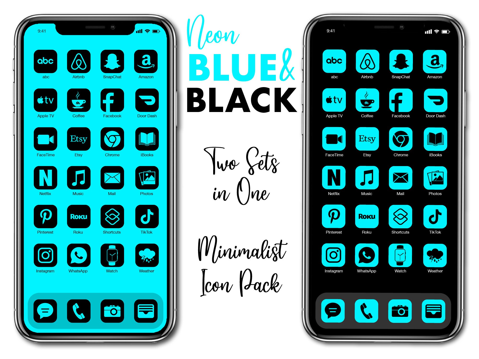 IOS 14 Icons Neon Blue and Black App Pack 300 Icon Bundle Etsy