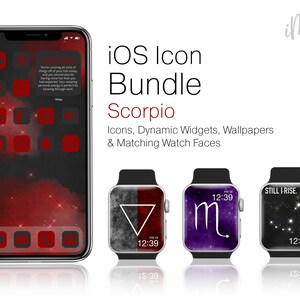 iOS App Icons Scorpio - Zodiac iPhone Home Screen Aesthetic - Complete with 160 App Icons in 4 Colors, Widgets Wallpapers & Watch Wallpapers