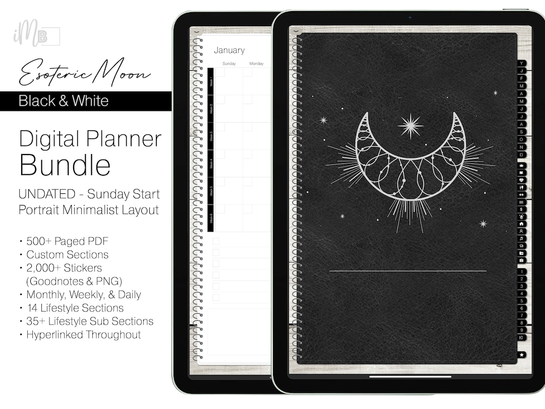 Esoteric Moon Digital Planner – Black and White, Undated (goodnotes ...