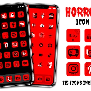 Rote iPhone Icons Halloween Horror Thema iPhone App Pack - Icon Pack von über 115 App Icons - iOS Scary Icons - Digitale iOS iPhone Icons