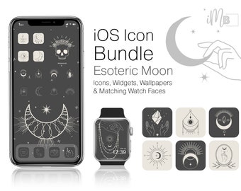 iOS App Icons Boho Bundle - Esoteric Moon iPhone Home Screen Aesthetic Complete with App Icons, Boho Widgets, Wallpapers & Apple Watch Faces